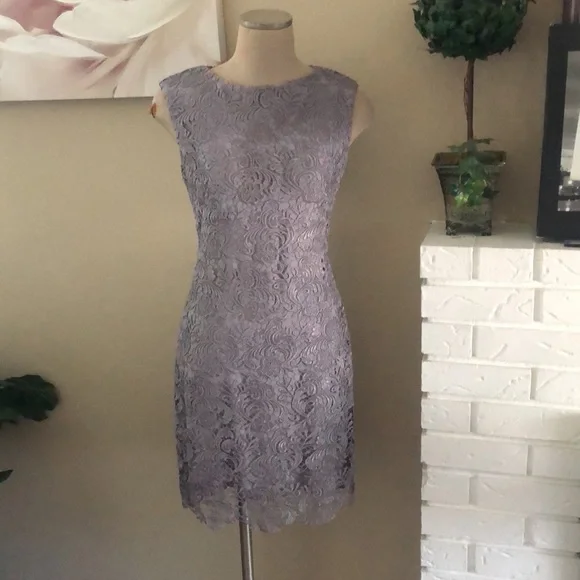 Ralph Lauren Evening Gray Lace Overlay Sheath Dress 6 - Picture 2 of 12